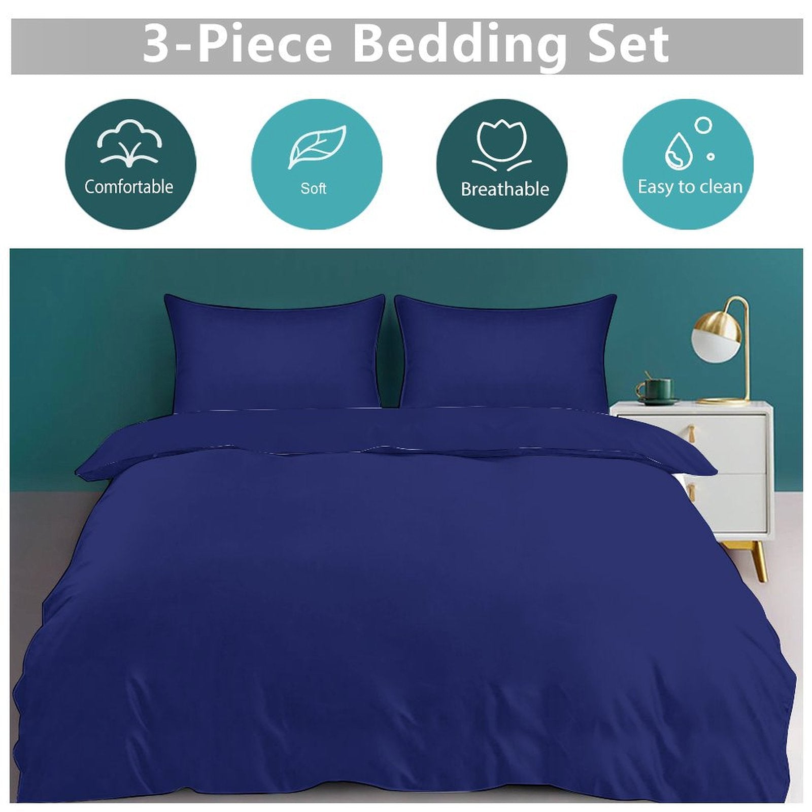 3-Piece Bedding Set (1 Duvet Cover + 2 Pillow Shams) 3-Piece Bedding Set 102"×90" (1 Quilt Cover + 2 Pillowcases)
