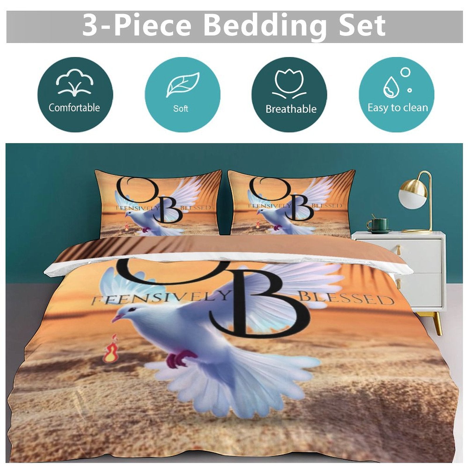 3-Piece Bedding Set (1 Duvet Cover + 2 Pillow Shams) 3-Piece Bedding Set 102"×90" (1 Quilt Cover + 2 Pillowcases)
