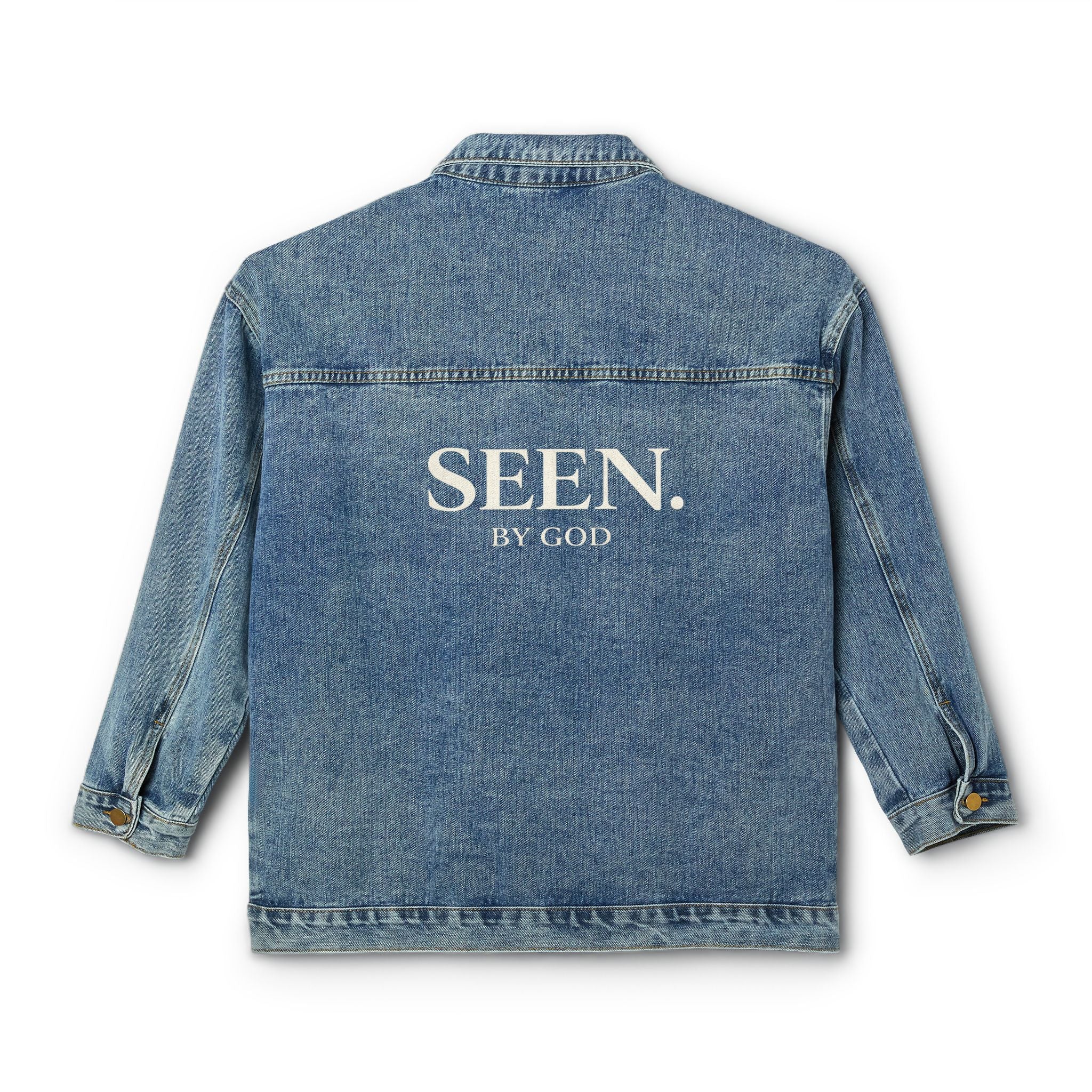 SEEN. BY GOD Women’s Oversized Denim Jacket – Faith Statement Streetwear