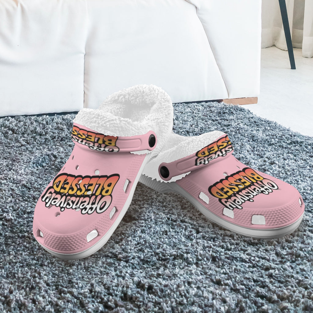 Offensively Blessed 🌺Clogs 2 Pink Fleece Lined Foam Clogs for Adults