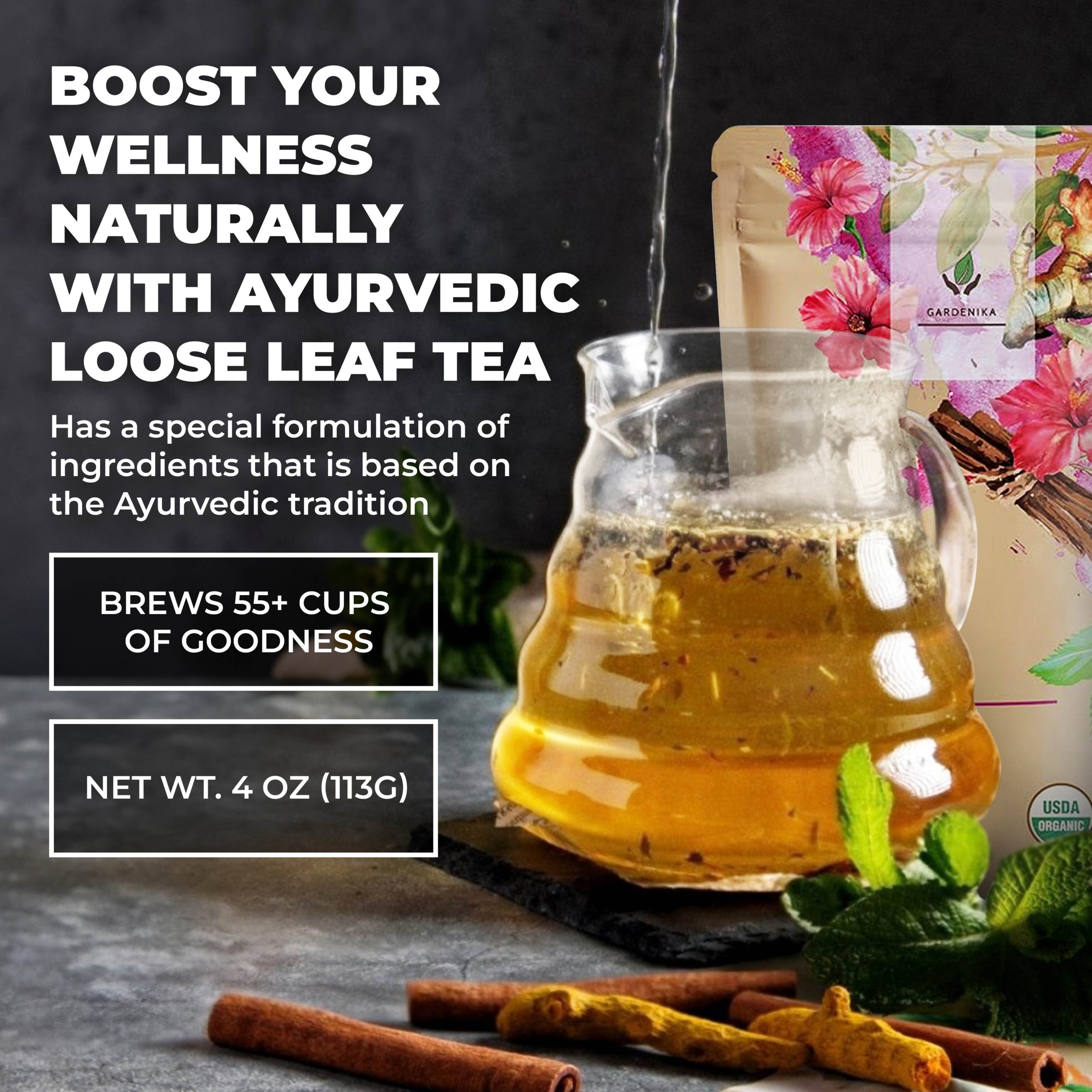 Serenity Glow Loose Tea, Metabolism Support - Ayurvedic Blend with Tulsi & Rooibos - Herbal & Caffeine Free - Organic & Kosher