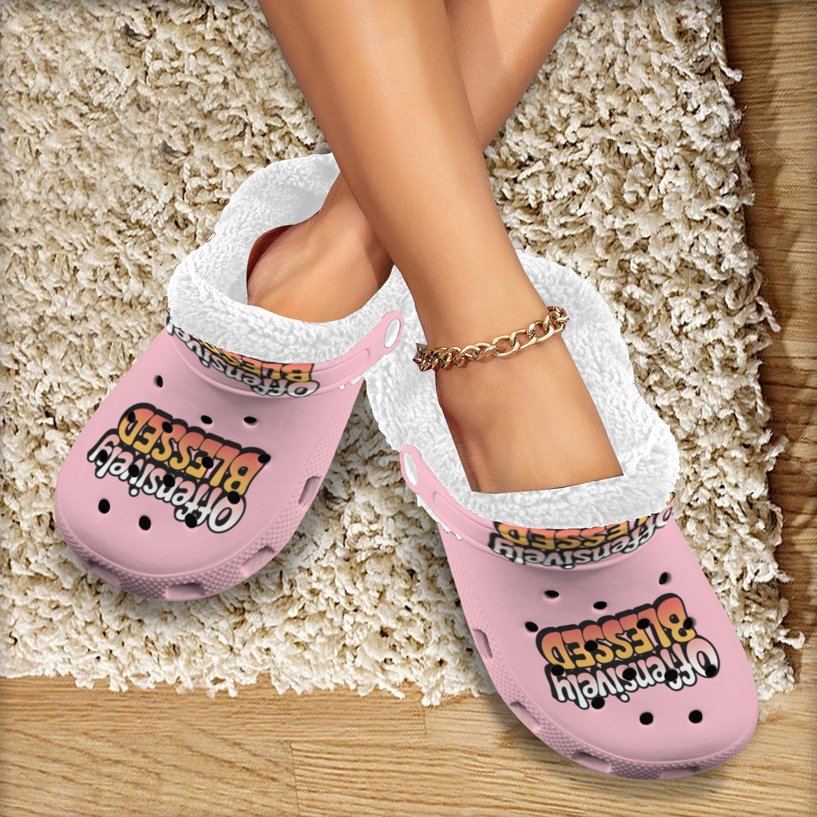 Offensively Blessed 🌺Clogs 2 Pink Fleece Lined Foam Clogs for Adults