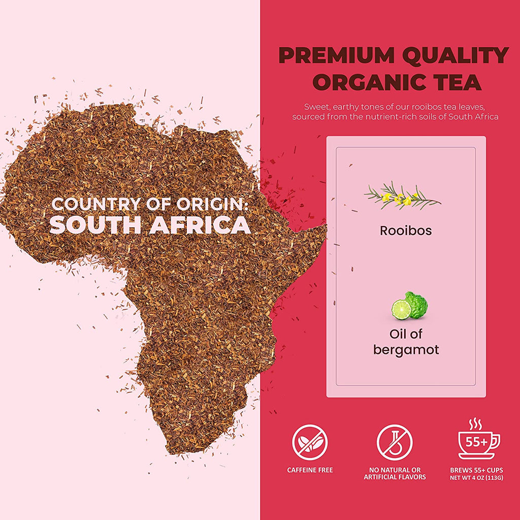 Bergamot Red Rooibos Loose Tea, Antioxidant Rich /w Bergamot Oil - Herbal & Caffeine-Free - Soothing & Comforting - Organic & Kosher