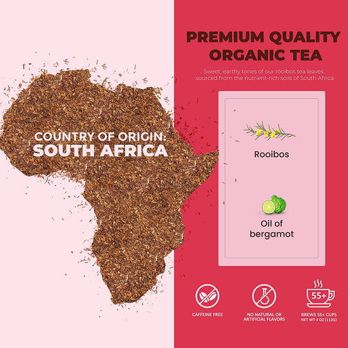Bergamot Red Rooibos Loose Tea, Antioxidant Rich /w Bergamot Oil - Herbal & Caffeine-Free - Soothing & Comforting - Organic & Kosher