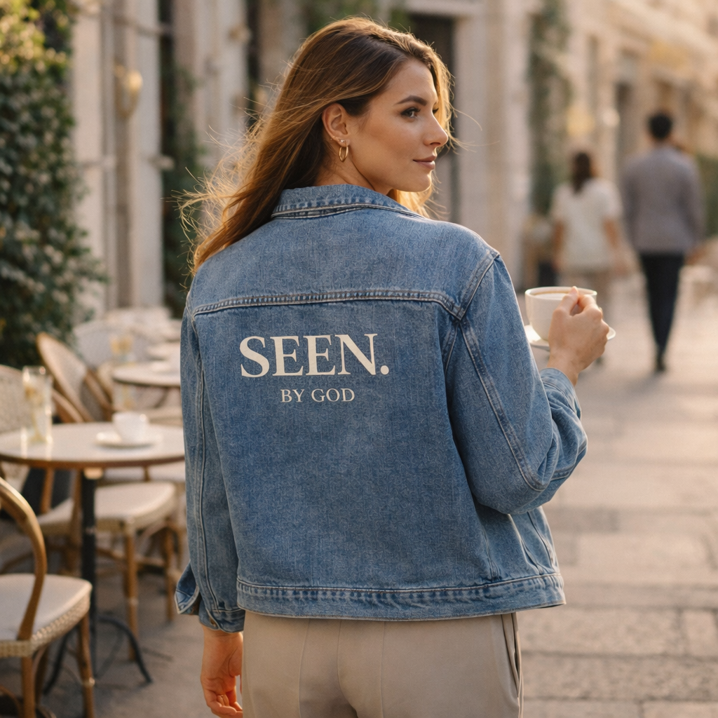 SEEN. BY GOD Women’s Oversized Denim Jacket – Faith Statement Streetwear