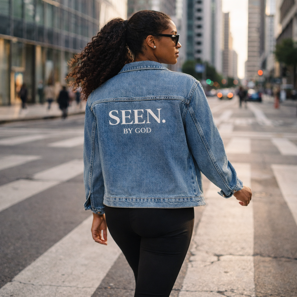 SEEN. BY GOD Women’s Oversized Denim Jacket – Faith Statement Streetwear