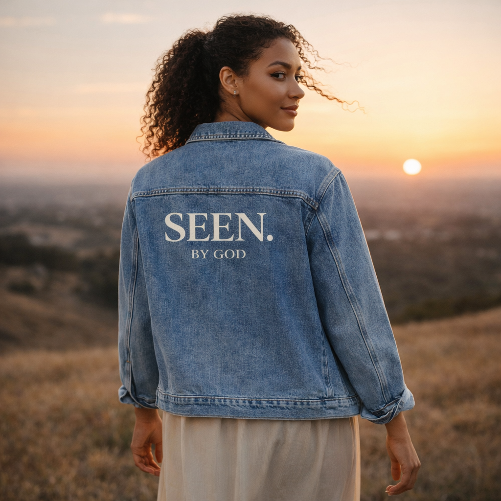 SEEN. BY GOD Women’s Oversized Denim Jacket – Faith Statement Streetwear