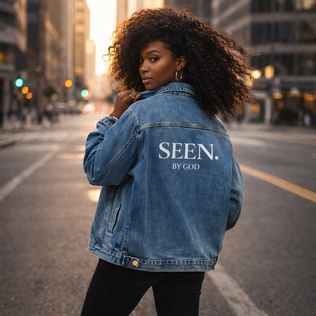 SEEN. BY GOD Women’s Oversized Denim Jacket – Faith Statement Streetwear