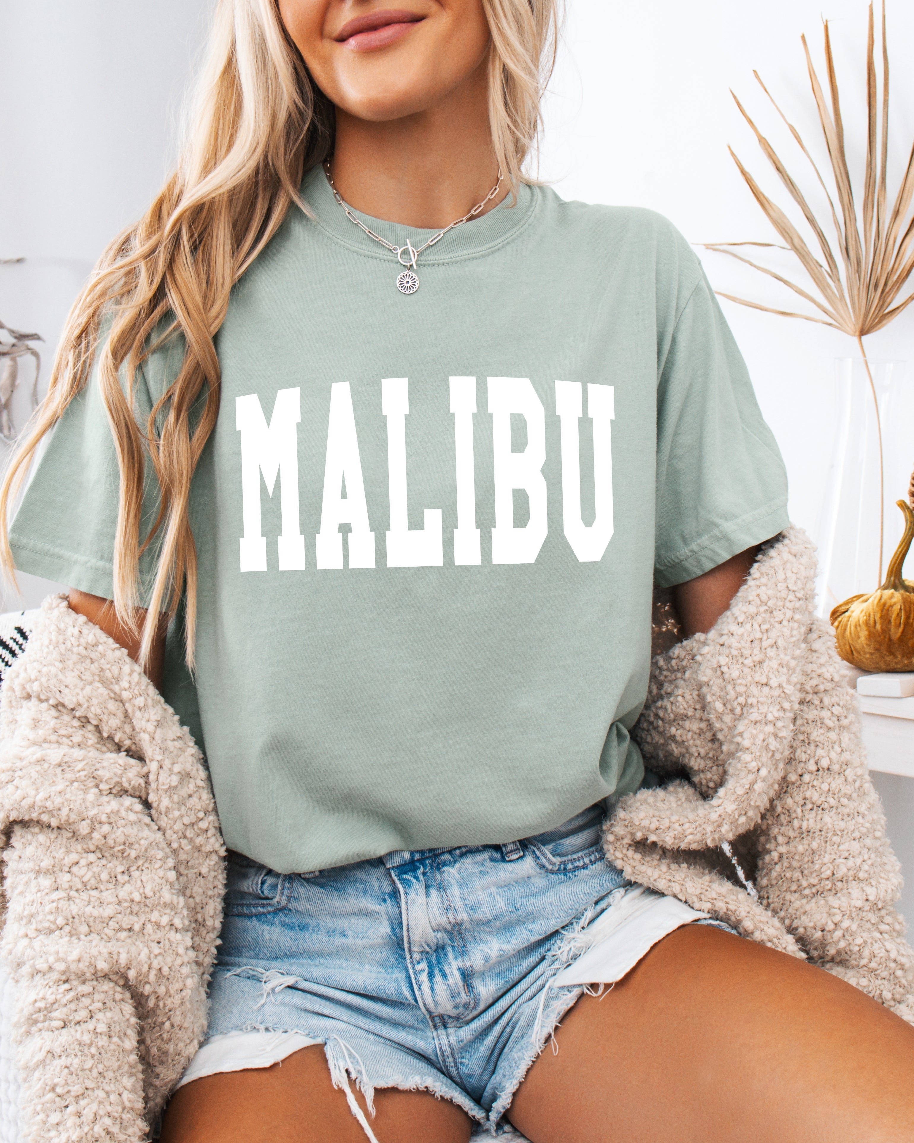 Malibu California State City Comfort Colors T Shirt (Condensed Font)