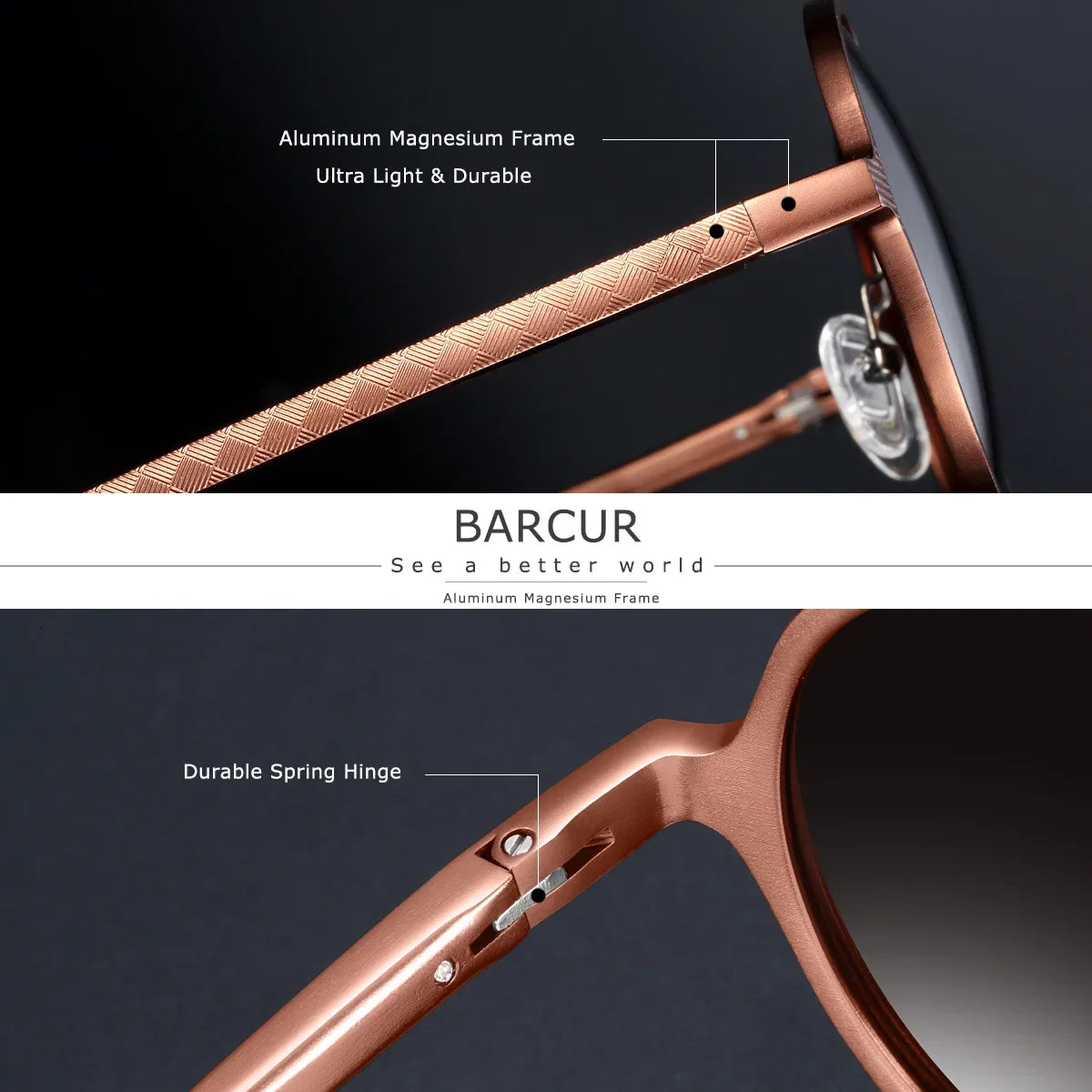 BARCUR Retro Round Trendy Polarized Sunglasses for Women – Vintage Fashionable Aluminum Magnesium Alloy Frame with UV400 Protection – Punk-Inspired Fashion Circular Sunglasses for Travel Business & Outdoor Style with Premium Gift Box
