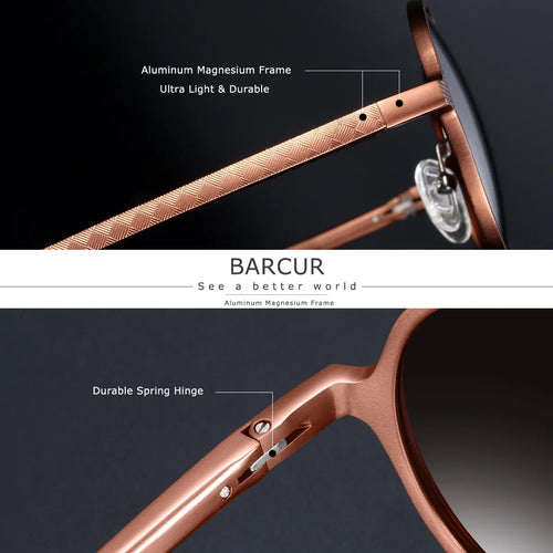 BARCUR Retro Round Trendy Polarized Sunglasses for Women – Vintage Fashionable Aluminum Magnesium Alloy Frame with UV400 Protection – Punk-Inspired Fashion Circular Sunglasses for Travel Business & Outdoor Style with Premium Gift Box
