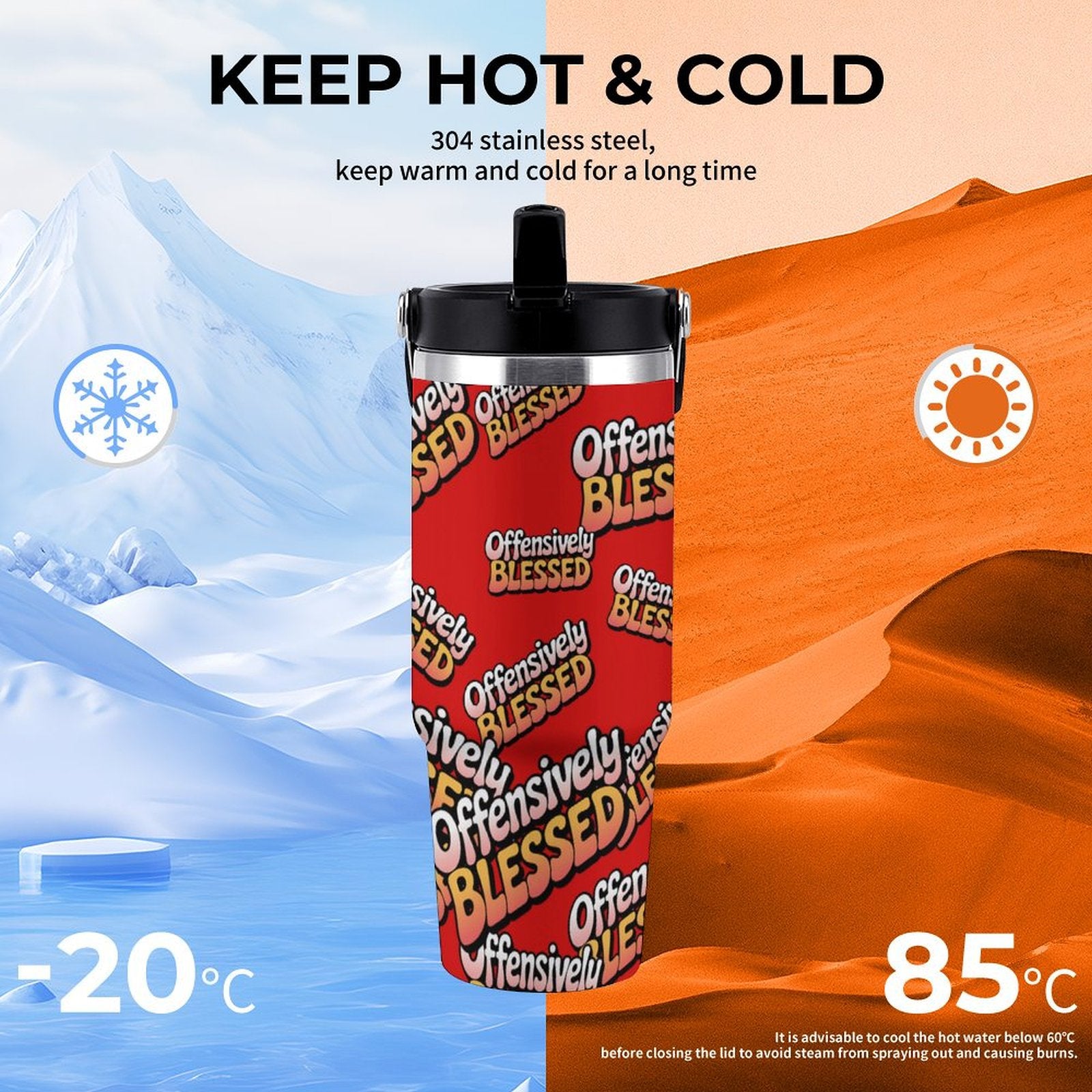 Offensively Blessed🌺 Large capacity car cup 30oz Travel Tumbler (USA)