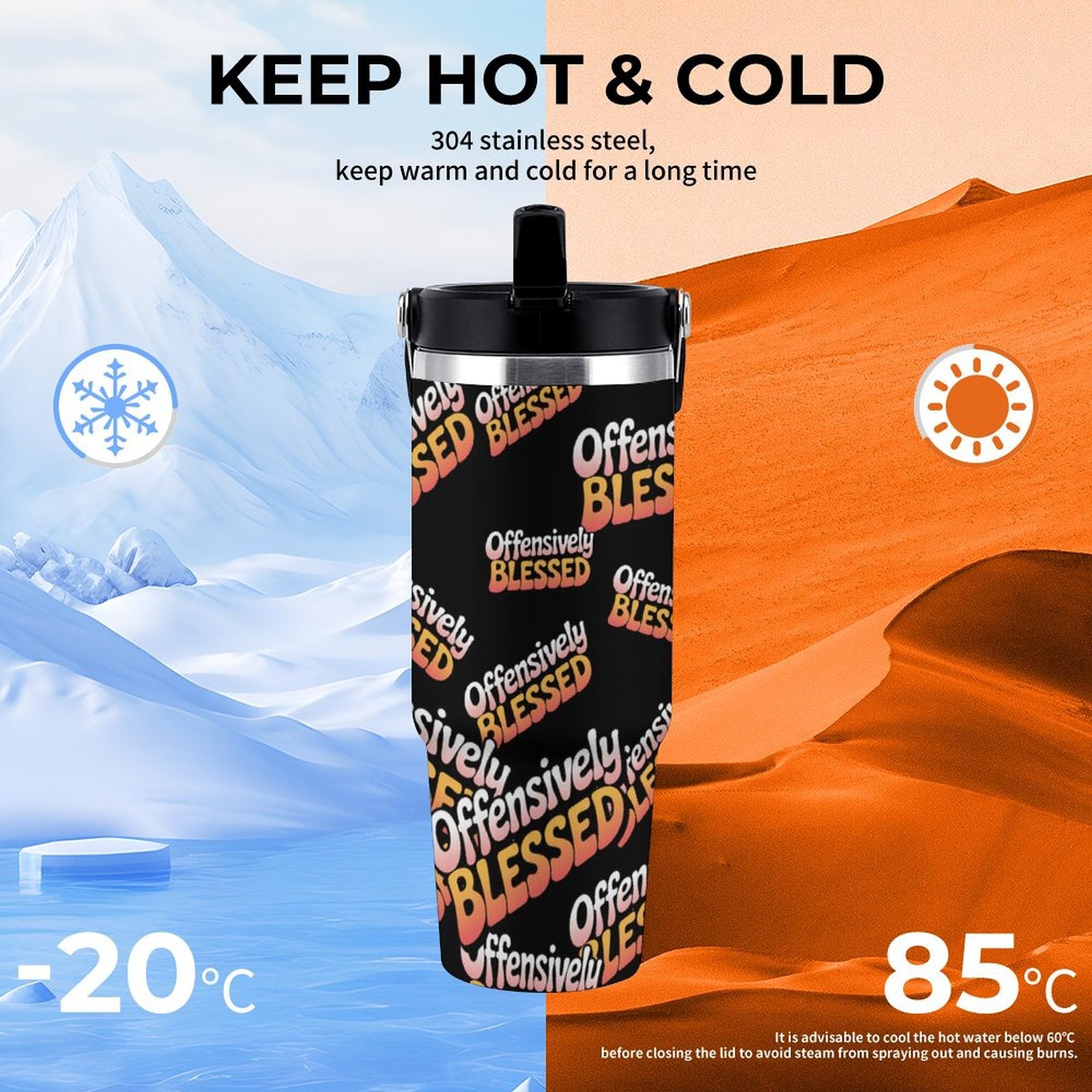 Offensively Blessed 🌺Large capacity car cup 30oz Travel Tumbler (USA)