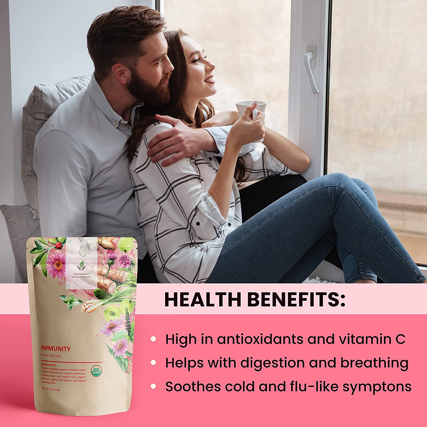 Immune Defense Tea, Echinacea Ashwagandha | Organic Herbal Blend