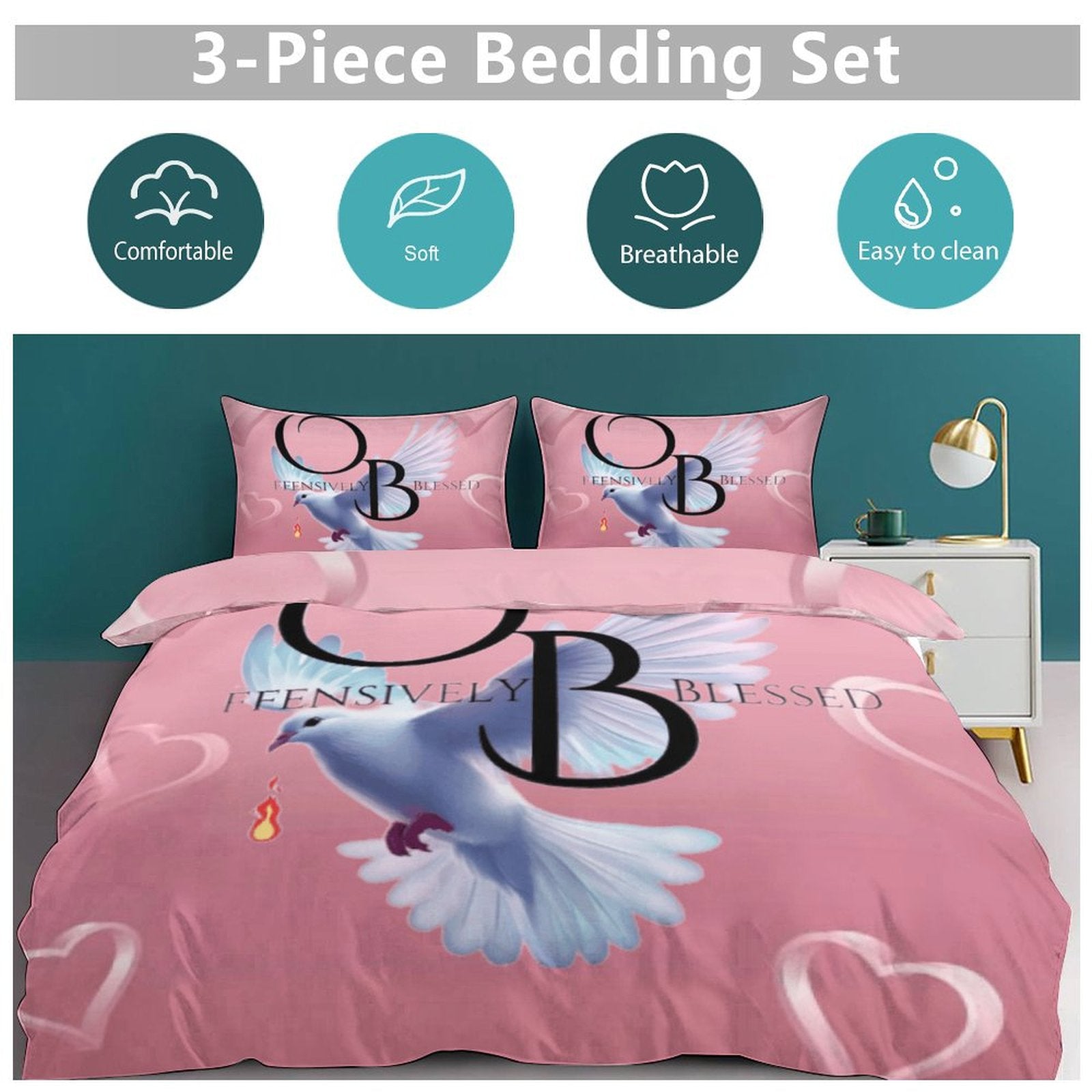3-Piece Bedding Set (1 Duvet Cover + 2 Pillow Shams) 3-Piece Bedding Set 102"×90" (1 Quilt Cover + 2 Pillowcases)