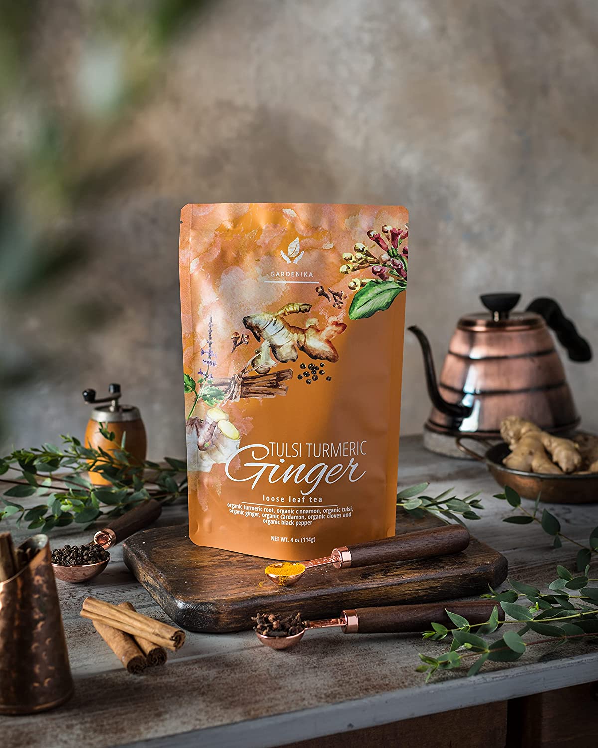Turmeric Ginger Tulsi Chai Loose Tea, Ayurvedic Anti-Inflammatory Blend - /w Turmeric & Ginger - Herbal & Caffeine Free - Organic & Kosher