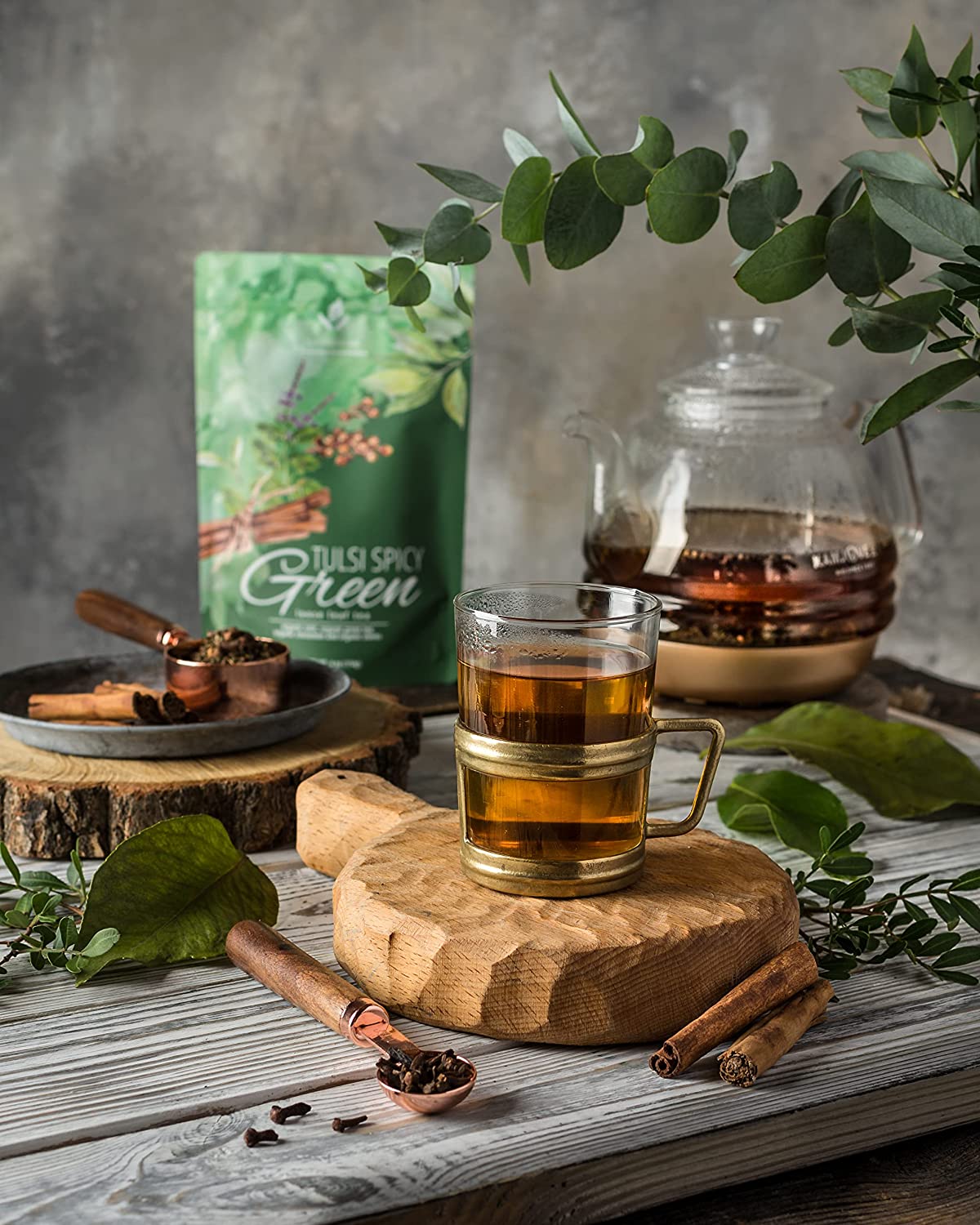 Tulsi Spicy Chai Green Loose Tea, Natural Energy & Focus Support - Ayurvedic Blend with Tulsi (Holy Basil) - Cinnamon & Cloves - Low Caffeine - Organic & Kosher