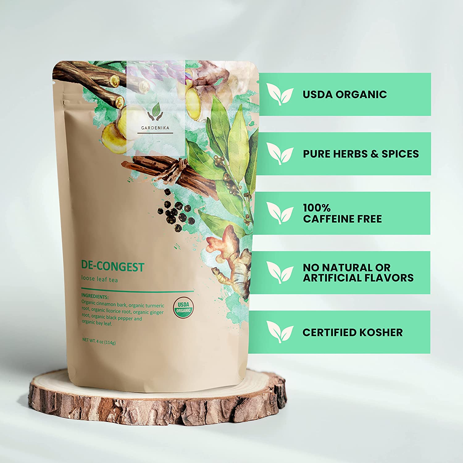 Decongest Loose Tea, Respiratory Comfort & Warming Support - Ayurvedic Blend with Turmeric - Ginger & Cinnamon - Herbal & Caffeine Free - Organic & Kosher