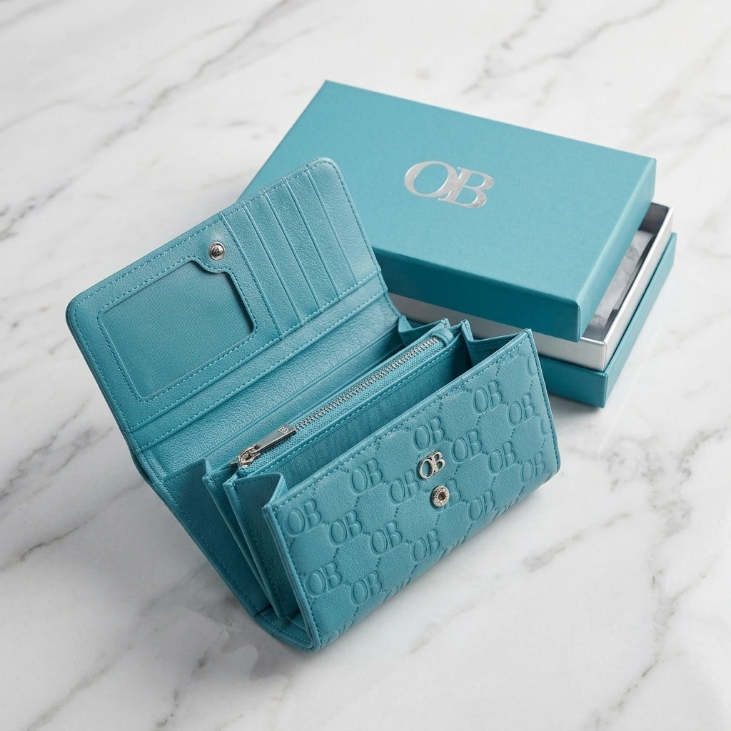 OB🌺Turquoise Monogram Wallet