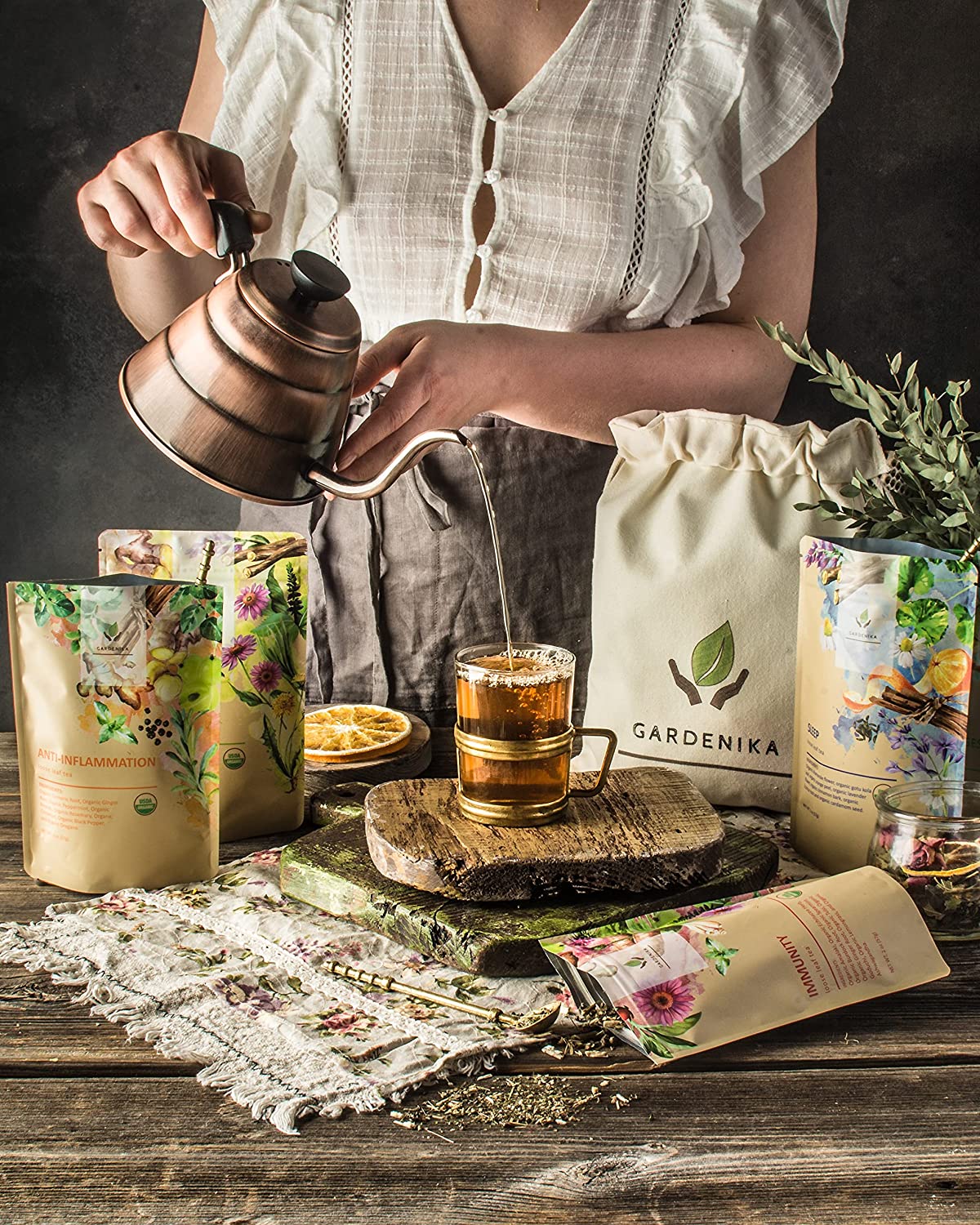 Gardenika Loose Leaf Herbal Tea Gift Sampler, USDA Organic, Caffeine Free, 120+ Cups – 5 Pack