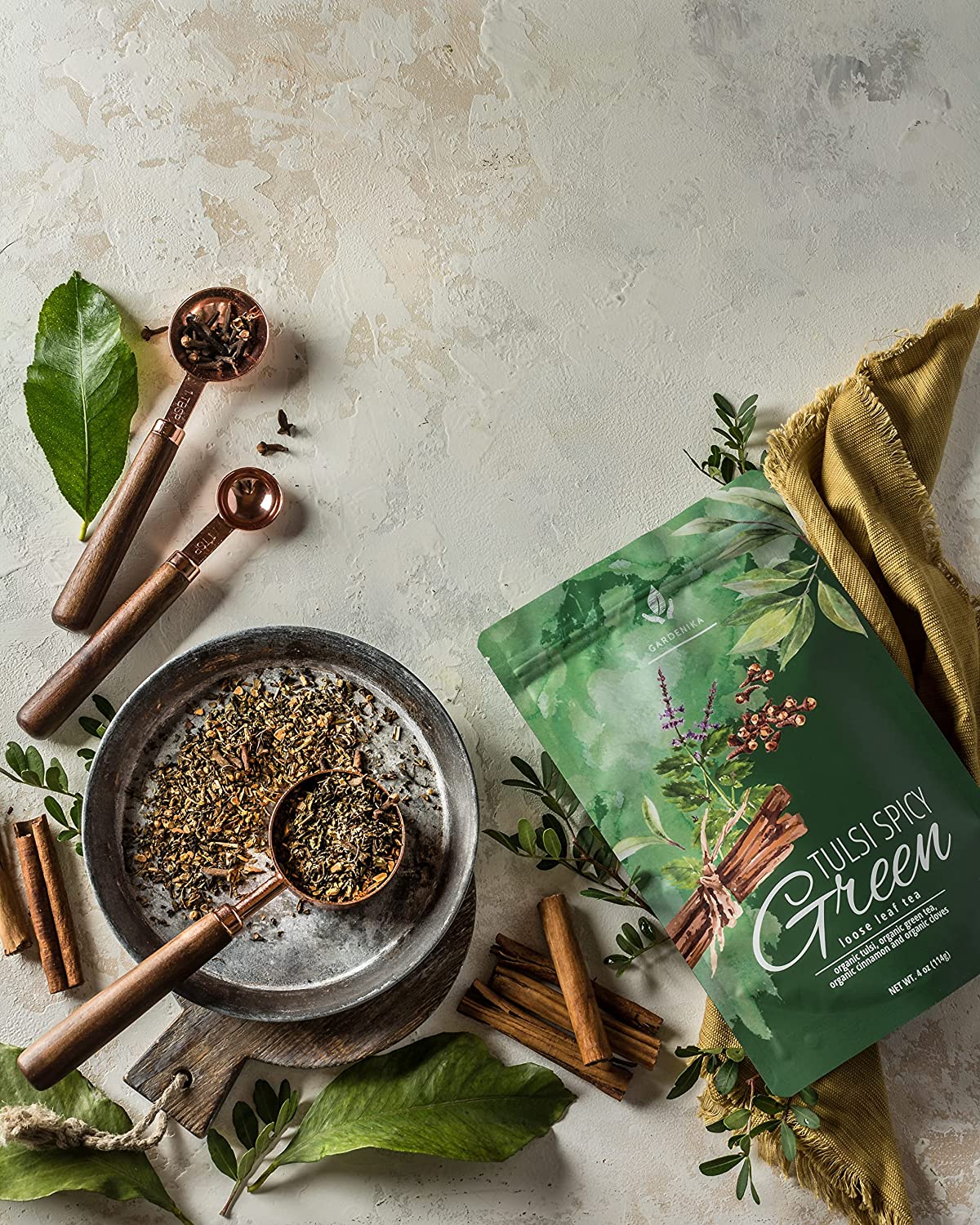 Tulsi Spicy Chai Green Loose Tea, Natural Energy & Focus Support - Ayurvedic Blend with Tulsi (Holy Basil) - Cinnamon & Cloves - Low Caffeine - Organic & Kosher