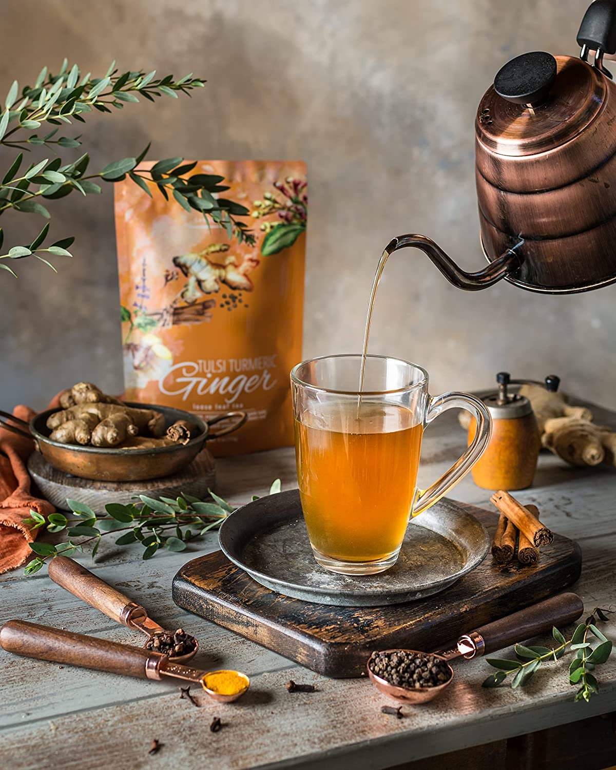Turmeric Ginger Tulsi Chai Loose Tea, Ayurvedic Anti-Inflammatory Blend - /w Turmeric & Ginger - Herbal & Caffeine Free - Organic & Kosher